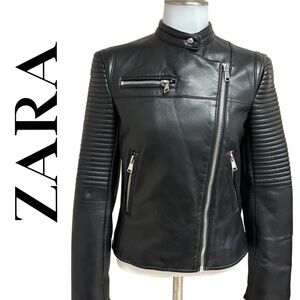 Zara Women's Black Leather Moto Jacket